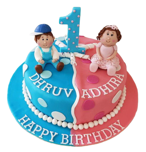 1st year Birthday Cake for Twin Boy & Girl - 1.5Kg